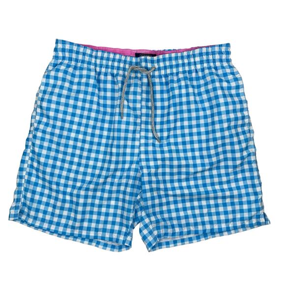 Michaels Swimwear Gingham Check Swim Trunk Shorts Blue White Size L - Picture 1 of 9